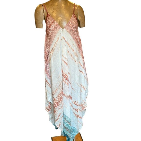 Lovestitch Boho Handkerchief Hem Beach Dress Cover-up Cotton S/M #96Q - Picture 1 of 6